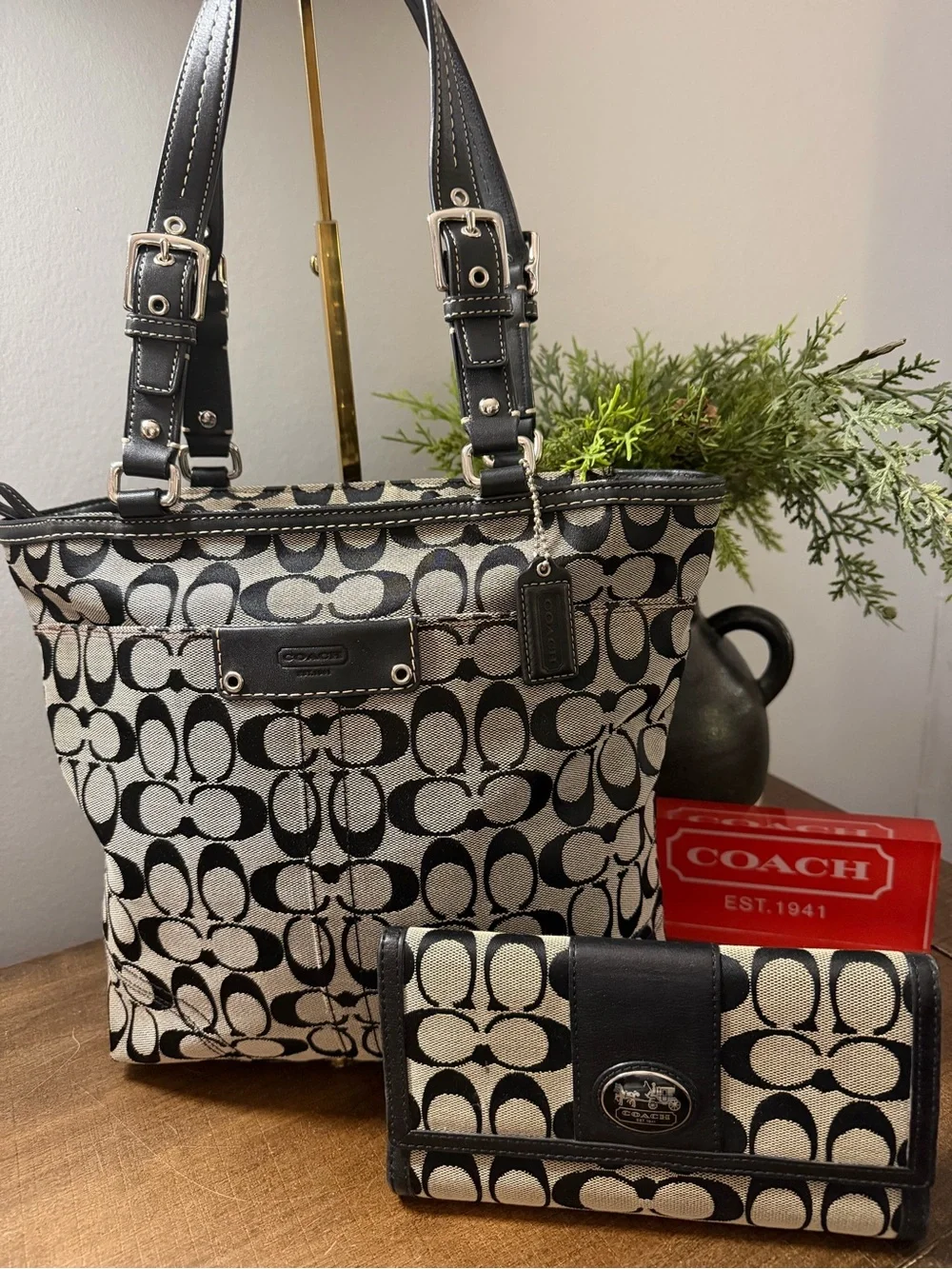 Coach Hampton Signature Monogram Shoulder Bag & Wallet